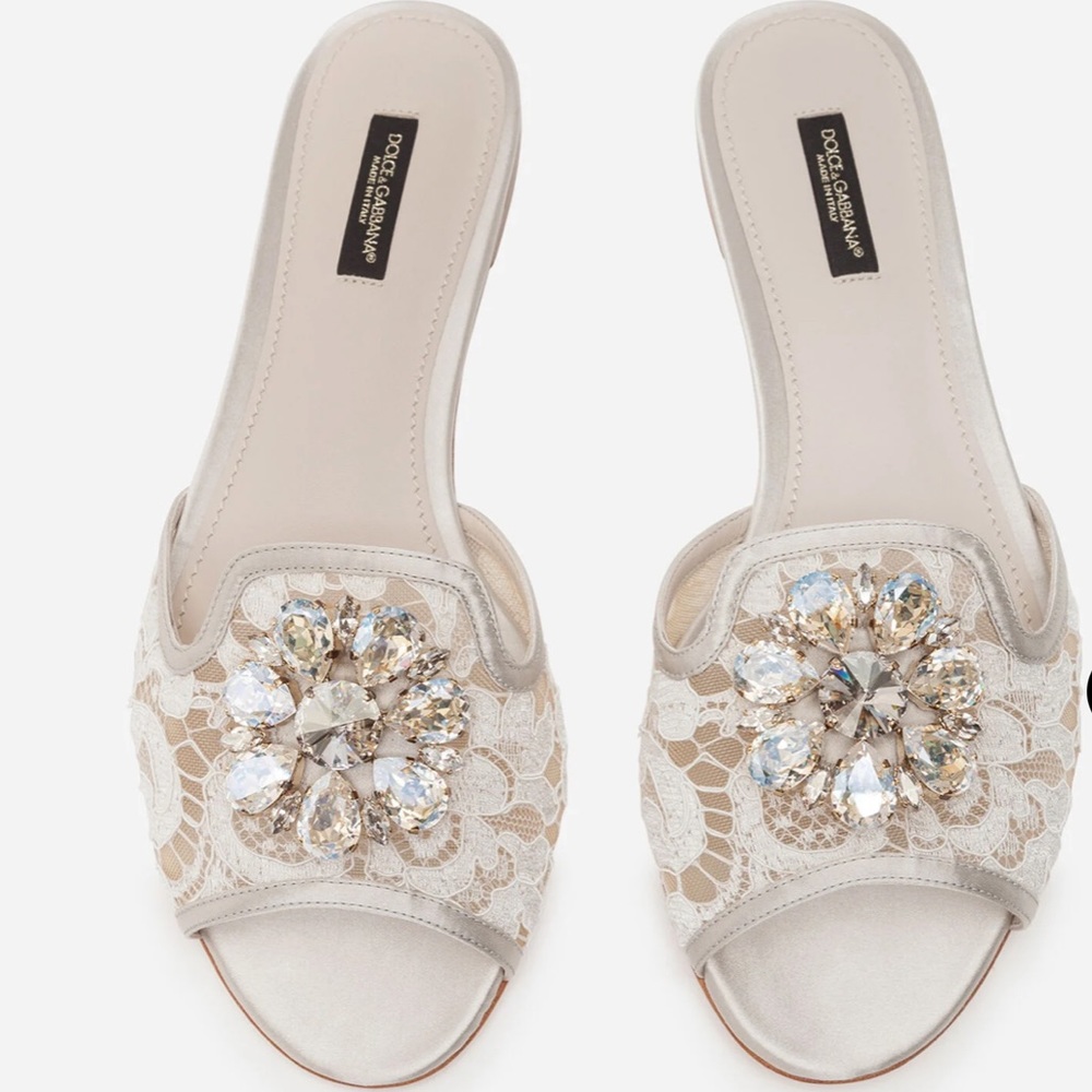 SOLD Dolce & Gabbana White Lace Crystal Slides